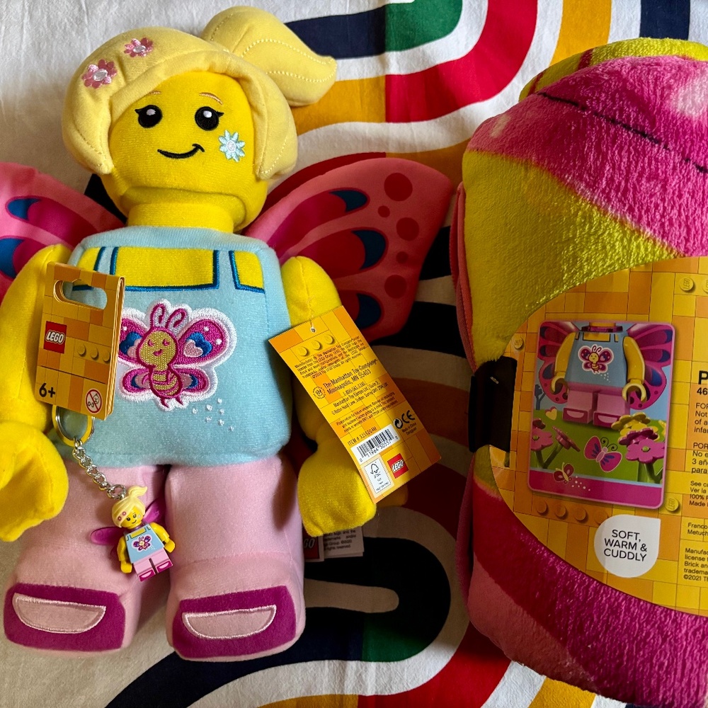 LEGO BUNDLE OF 5  Butterfly Girl items: Plush, Throw, Keychain, Landyard, Bag. - Picture 2 of 10
